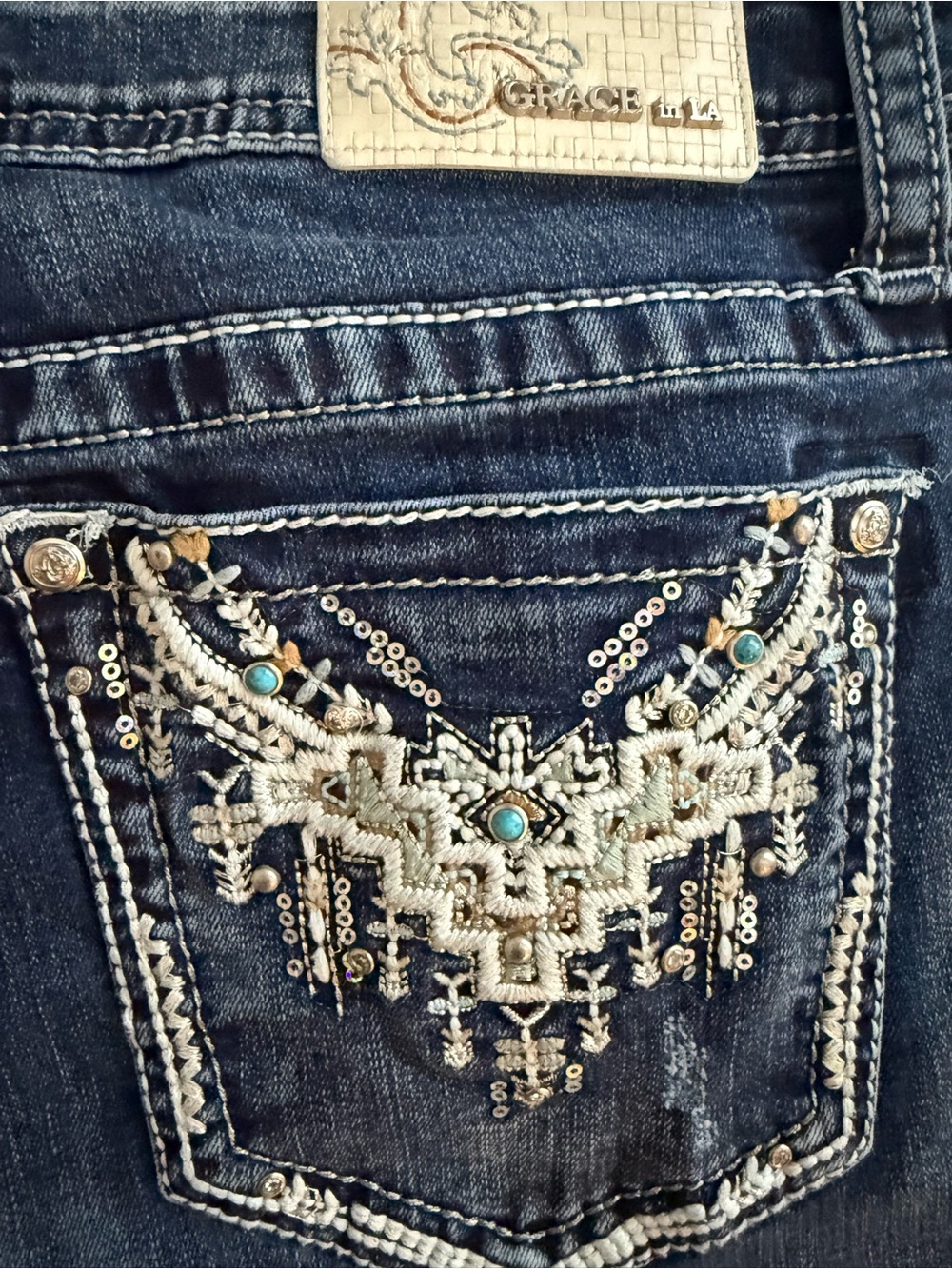 Grace in LA Embellished Bootcut Jeans Size 33 - Picture 2 of 6